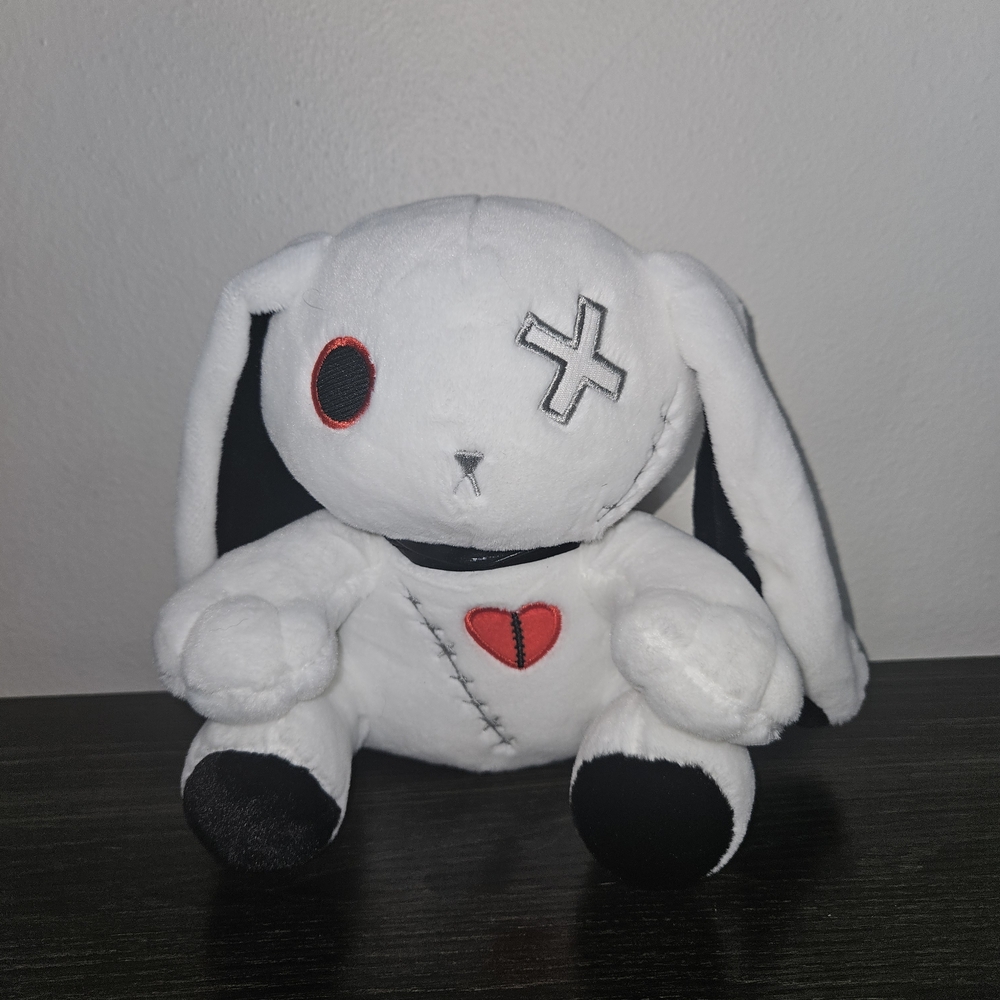 White Plush Bunny with Red and Black Accents